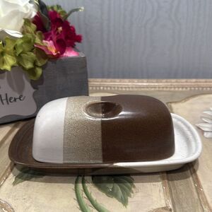 Vintage 70s Mikasa Studio Kiln Stoneware Butter Dish Potters Art Line Ben Seibel